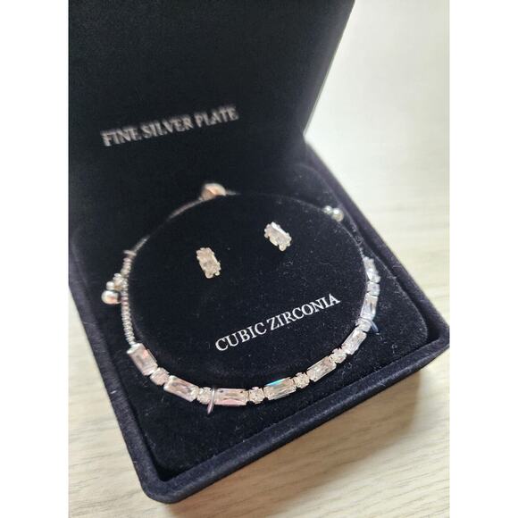BRACELET AND EARRINGS-DANECRAFT-Cubic Zirconia-Fine Silver Plate-In Box - Picture 1 of 9